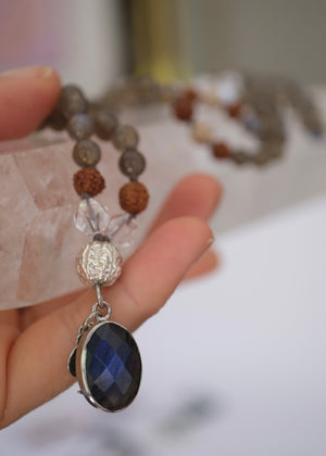 ORION STAR SEEDS Mala | Labradorite, Herkimer, Silver, Rudraksha | Made for Visionaries