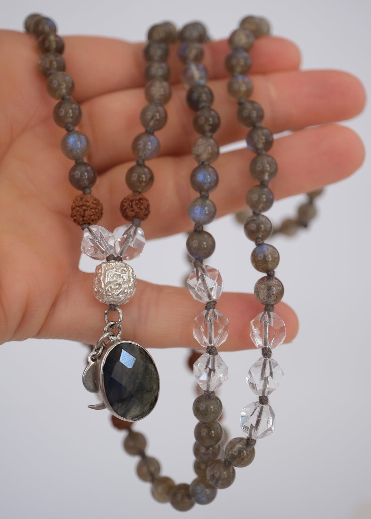 ORION STAR SEEDS Mala | Labradorite, Herkimer, Silver, Rudraksha | Made for Visionaries