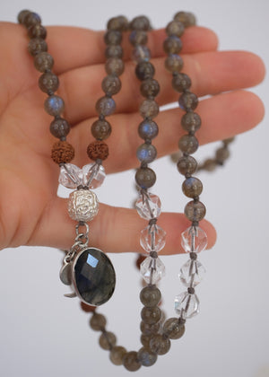 ORION STAR SEEDS Mala | Labradorite, Herkimer, Silver, Rudraksha | Made for Visionaries