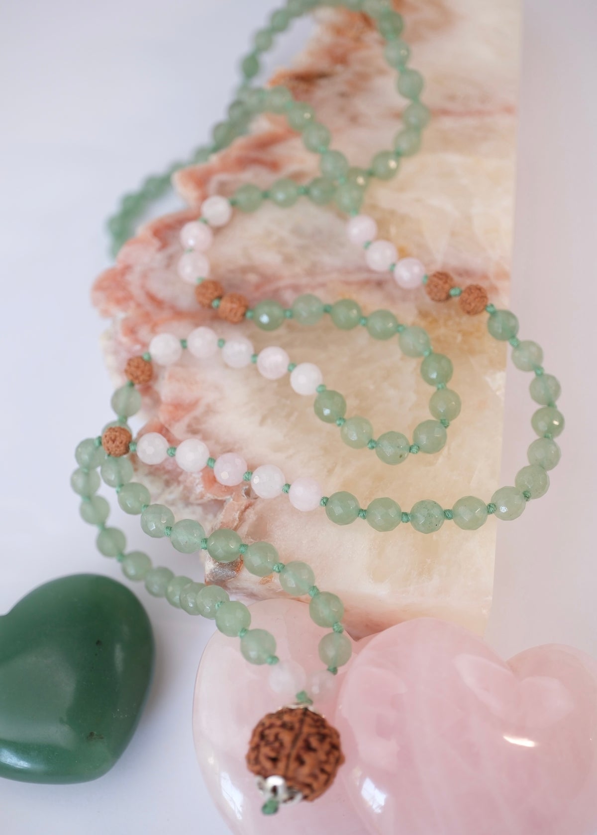 ANAHATA CHAKRA Heart Mala | Aventurine, Rose Quartz, Rudraksha