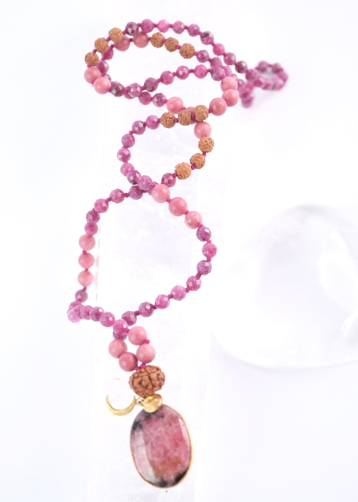 RAJRANI The Sovereign Queen Mala | Ruby, Rhodonite, Rudraksha