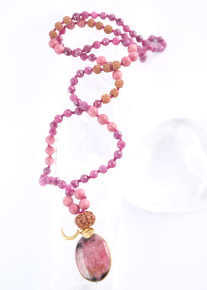 RAJRANI The Sovereign Queen Mala | Ruby, Rhodonite, Rudraksha