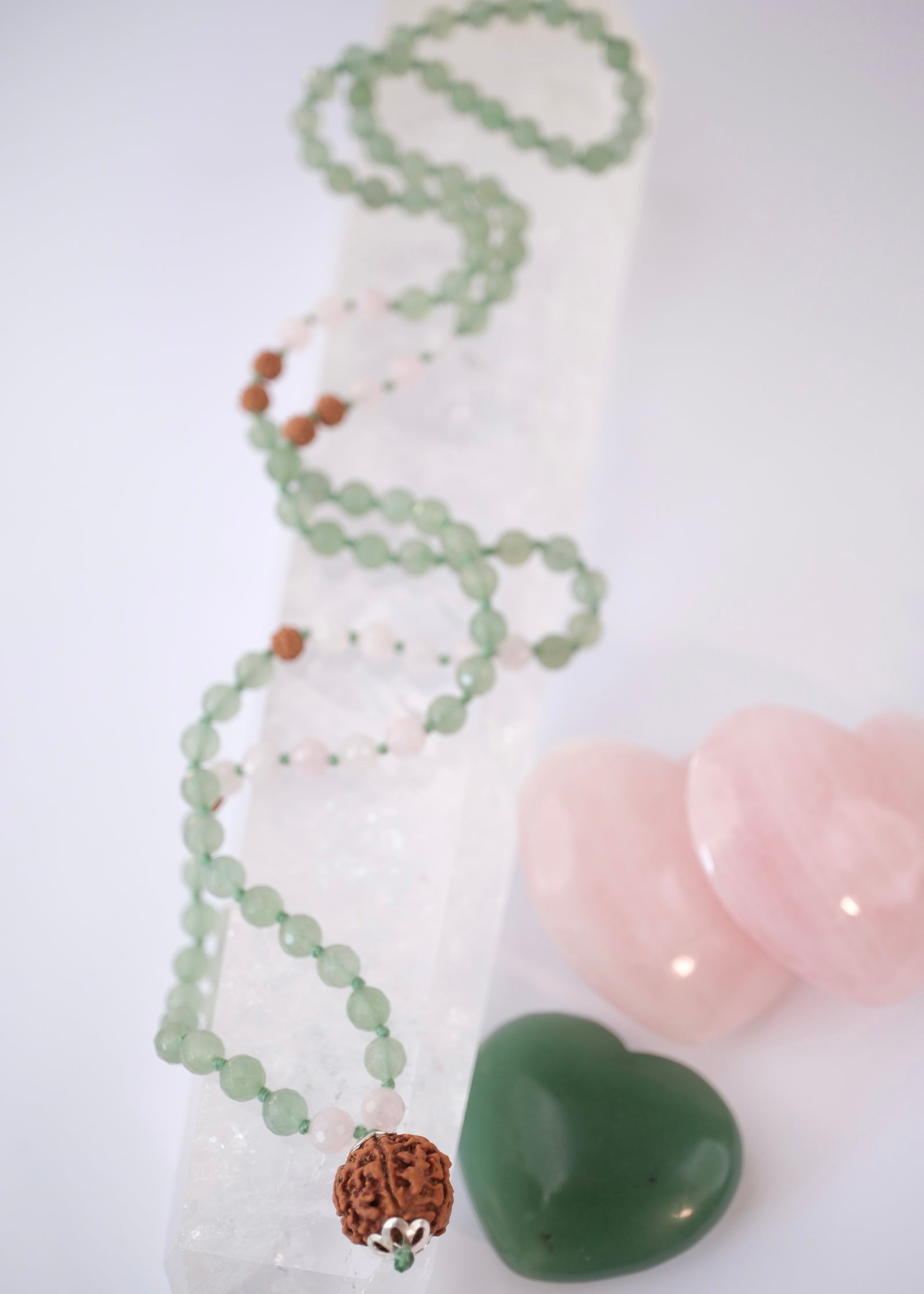 ANAHATA CHAKRA Heart Mala | Aventurine, Rose Quartz, Rudraksha