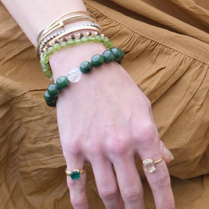 JADE BUDDHA Bracelet 'The Stone of Heaven' | 12mm Green Jade with Herkimer Quartz