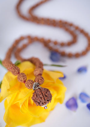 AUM SADASHIVA Eternally Auspicious Japa Meditation Mala | 9mm Mala beads, Nepal 5 Mukhi Guru bead 17mm