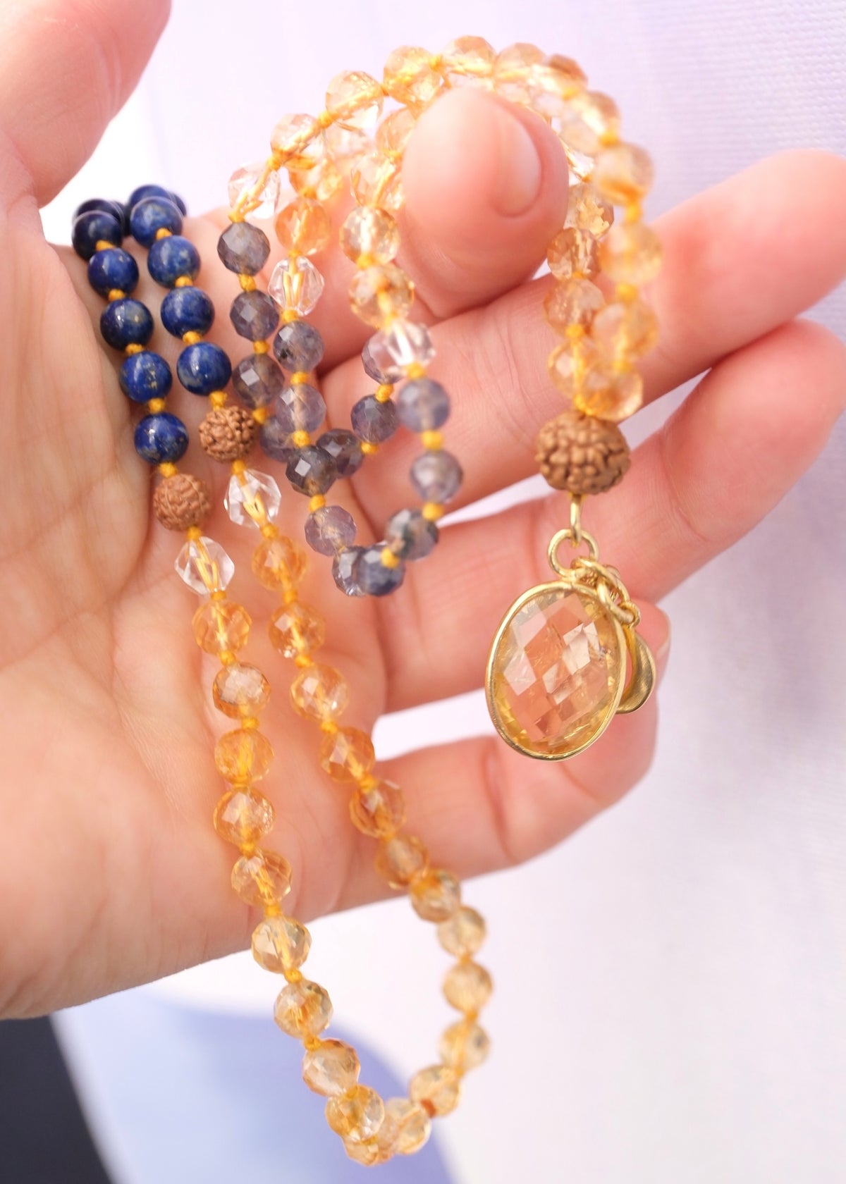 KARMA SIDDHI Success &amp; The Accomplishment of Purposeful Action Mala | Citrine, Iolite, Lapis, Herkimer, Rudraksha