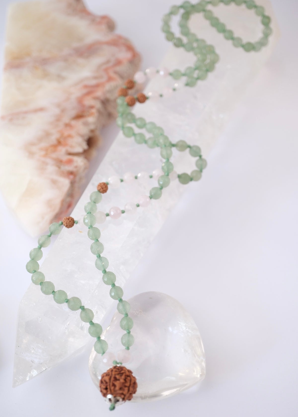 ANAHATA CHAKRA Heart Mala | Aventurine, Rose Quartz, Rudraksha