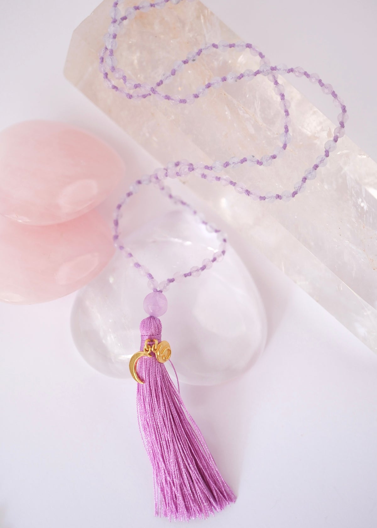 AGYA INTUITION Mala | Lavender Quartz, Aquamarine &amp; Rare Herkimer Amethyst