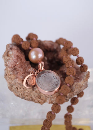 SRI VIDYA ‘Sacred Wisdom’ Mala | Sri Yantra, Pink Pearl, Rudraksha