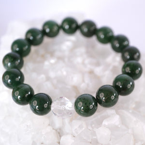 JADE BUDDHA Bracelet 'The Stone of Heaven' | 12mm Green Jade with Herkimer Quartz