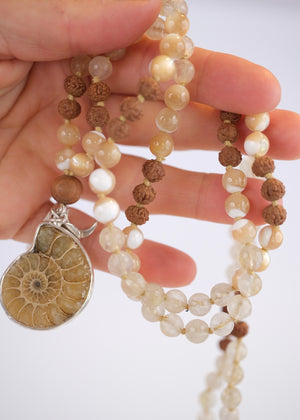 OM Eternal | Ammonite, Honey Mother of Pearl, Gold in Quartz & Rudraksha