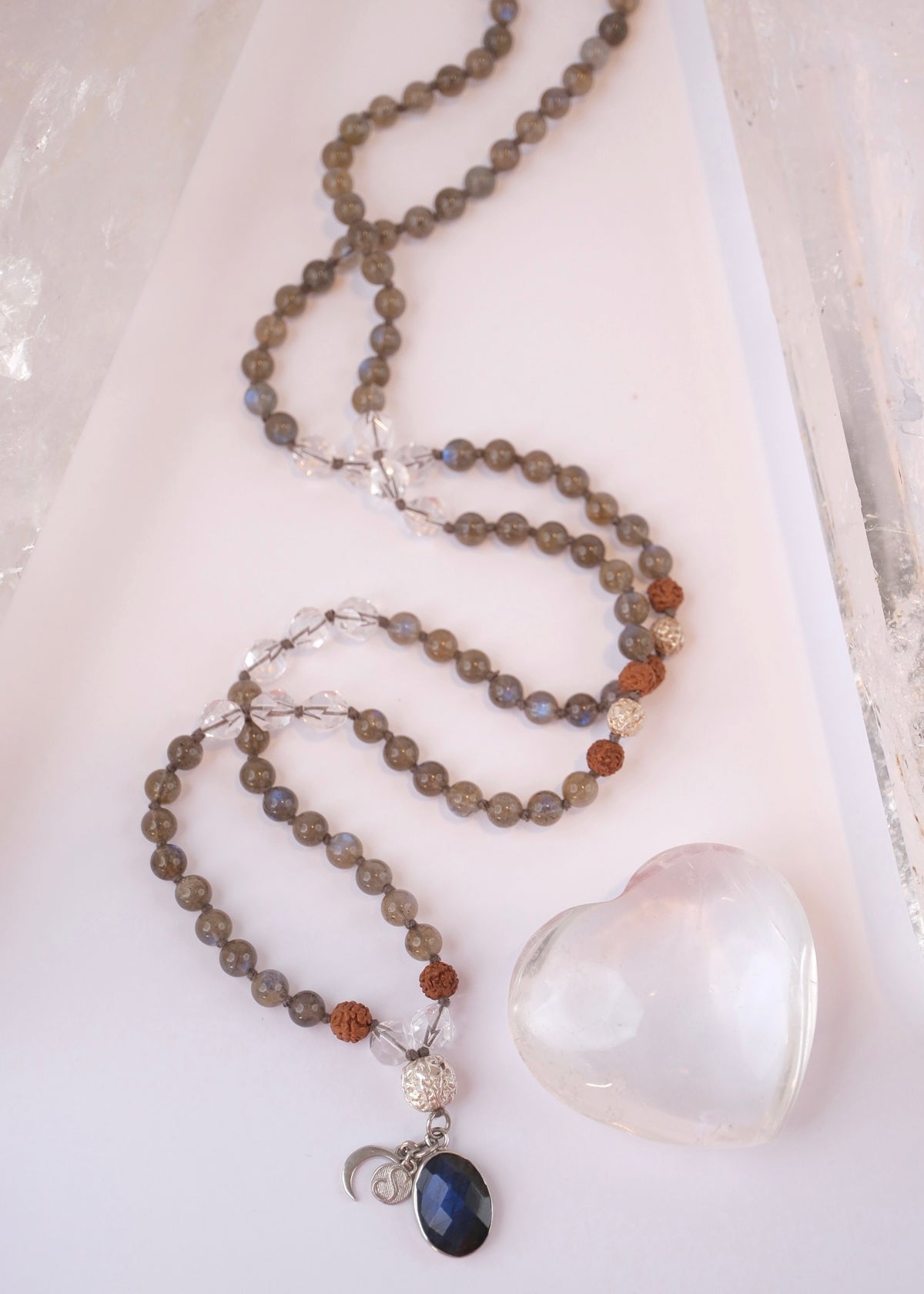 ORION STAR SEEDS Mala | Labradorite, Herkimer, Silver, Rudraksha | Made for Visionaries