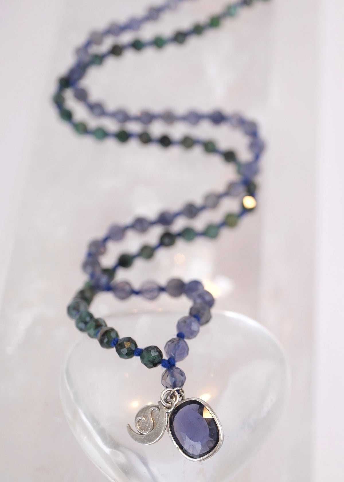 DEVAKA Divine, Celestial Mala | Emerald, Iolite & Rudraksha