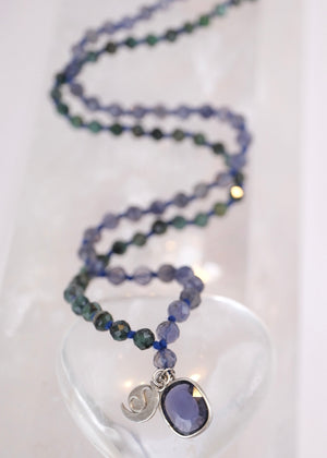 DEVAKA Divine, Celestial Mala | Emerald, Iolite & Rudraksha