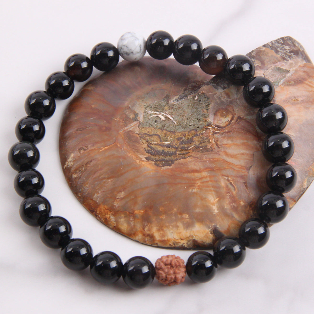 FORCE OF NATURE Mens Bracelet | Howlite, Obsidian, Rudraksha