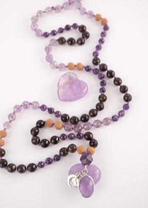 Vira Sadhaka 'Sacred Rebirth for the Spiritual Warrior' Mala | Amethyst, Smoky & Lavender Quartz, Rudraksha