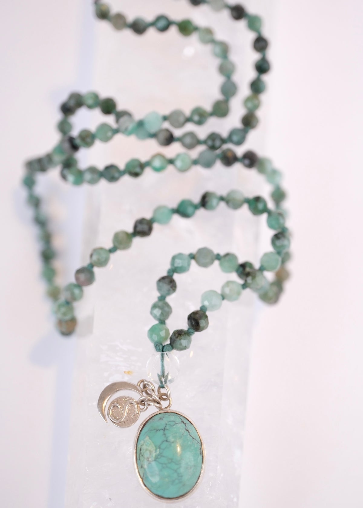 EKAANTA Mala | Finest Persian Turquoise Pendant and Emerald