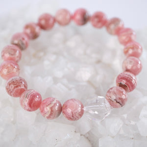 MAHA PRAN ANAND 'The Greatest Bliss of Love Bracelet | Premium 10mm Rhodochrosite & Herkimer