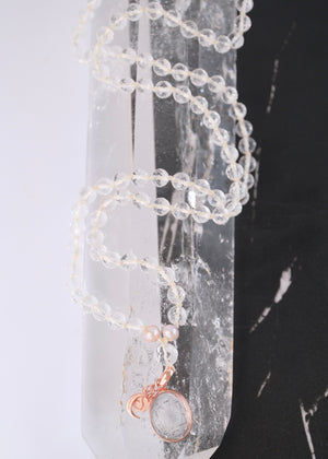 SHAKTI ‘The Mala of Pure Energy & Light’ | Himalayan Clear Quartz, Sri Yantra, Pink Pearls
