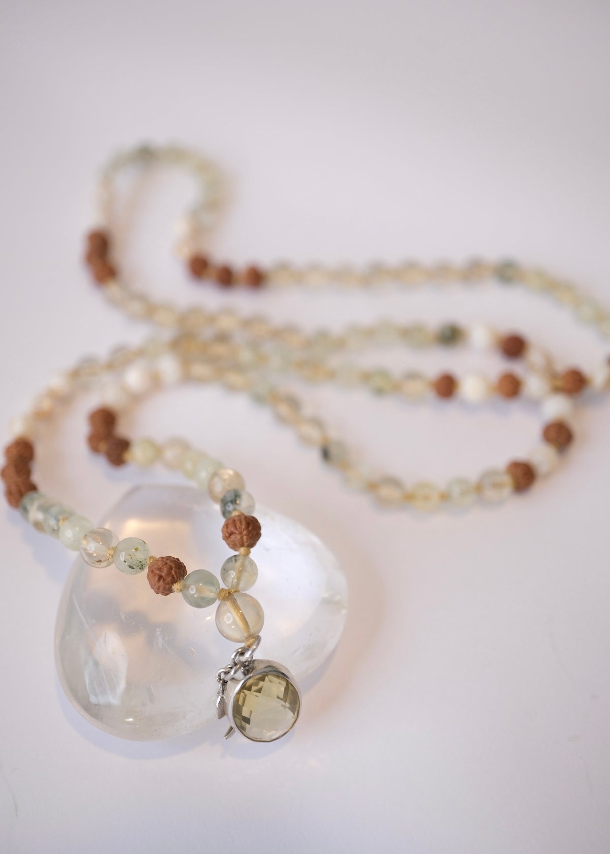 VIMANA The Traveller Insight Mala  | Prehnite, Lemon Quartz, Mother of Pearls Insight Mala