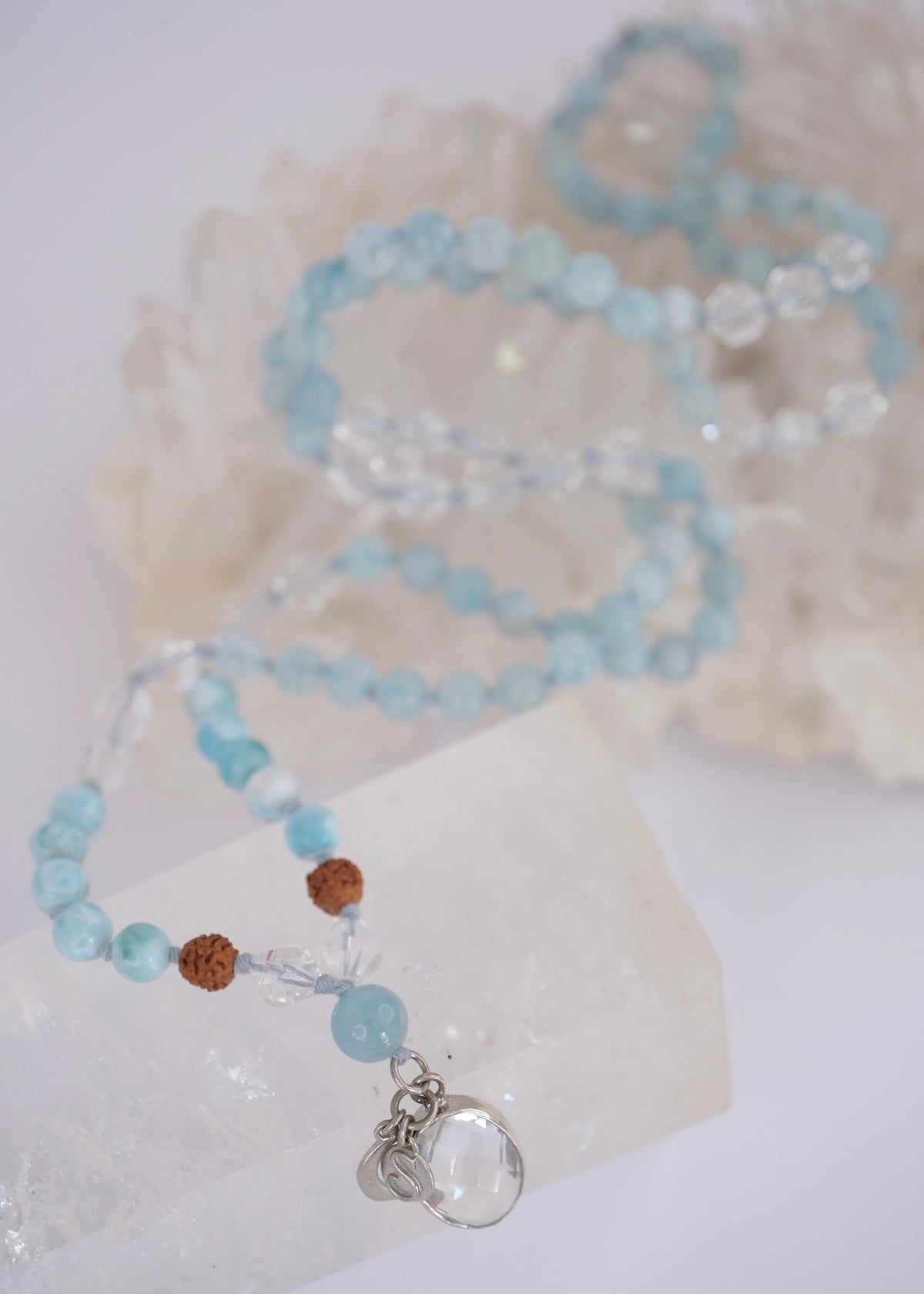 ENLIGHTEN Mala | Larimar, Aquamarine, Herkimer & Quartz