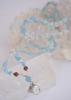 ENLIGHTEN Mala | Larimar, Aquamarine, Herkimer & Quartz
