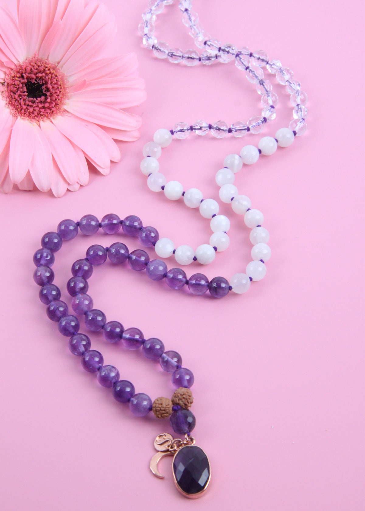 DIVYA Mala | Aura Cleansing with Amethyst, Moonstone, Himalaya Quartz