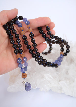 MAHADEV & the Third eye Mala | Tanzanite, Smoky Quartz & Rudraksha Mala