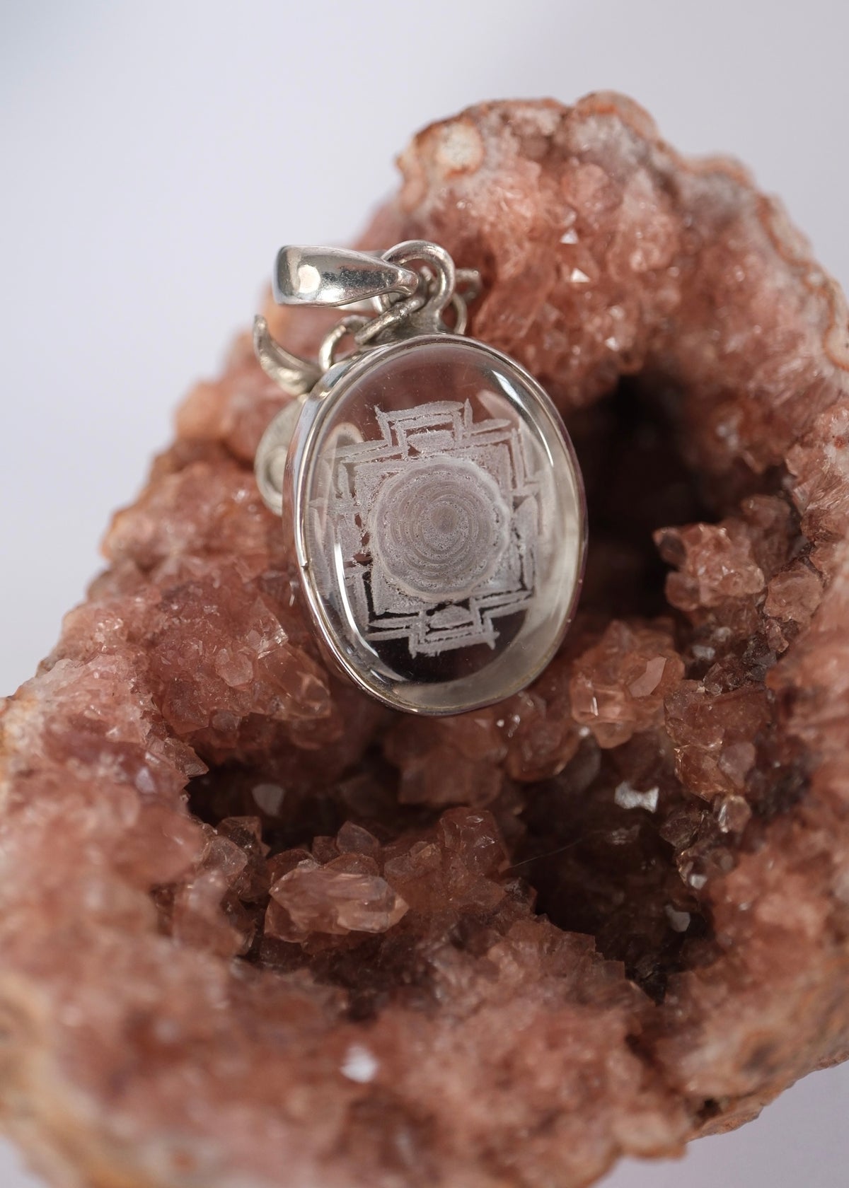 Sri Yantra Pendant 'Hand-carved in Himalayan Quartz' | 925 Sterling Silver