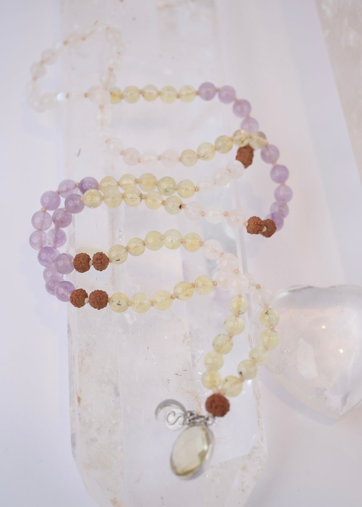 JOY Mala | Lemon & Lavender Quartz, Moonstone & Rudraksha