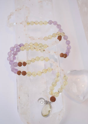JOY Mala | Lemon & Lavender Quartz, Moonstone & Rudraksha