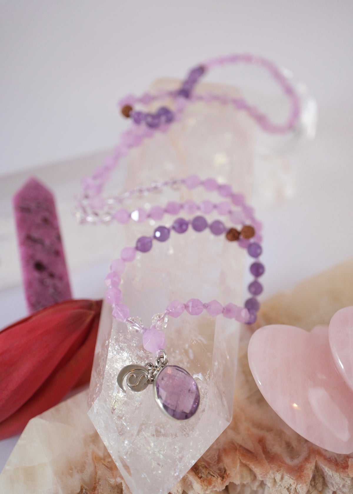  Lavender Amethyst Herkimer Quartz Mala