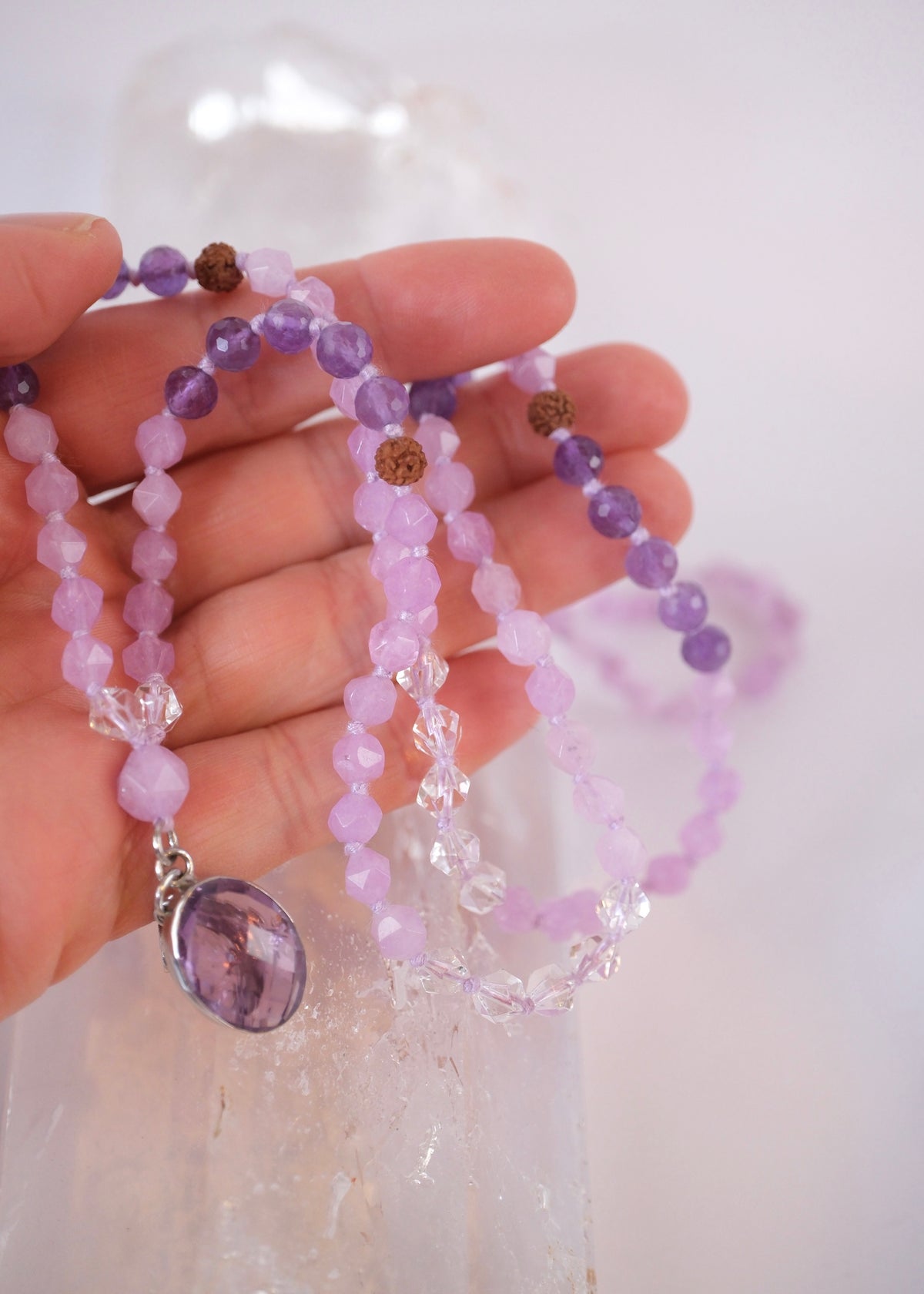  Lavender Amethyst Herkimer Quartz Mala