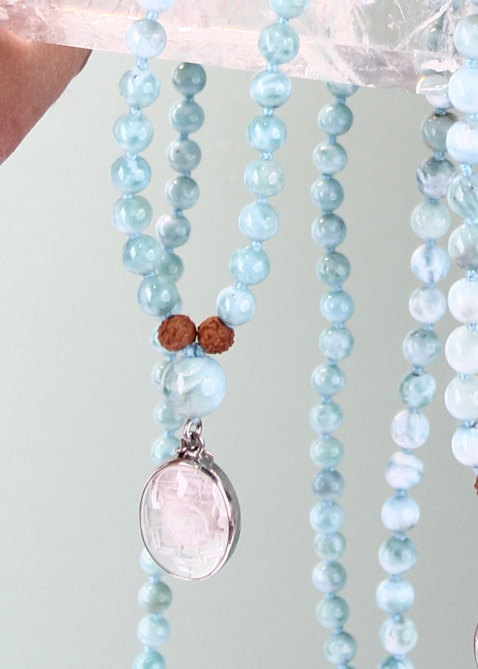 SATYA LOKA SRI DEVI Mala | Sri Yantra, Larimar, Rudraksha Mala