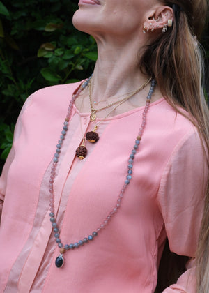 RISHI Wisdom Keepers Mala | Rare Strawberry Quartz, Labradorite & Rudraksha