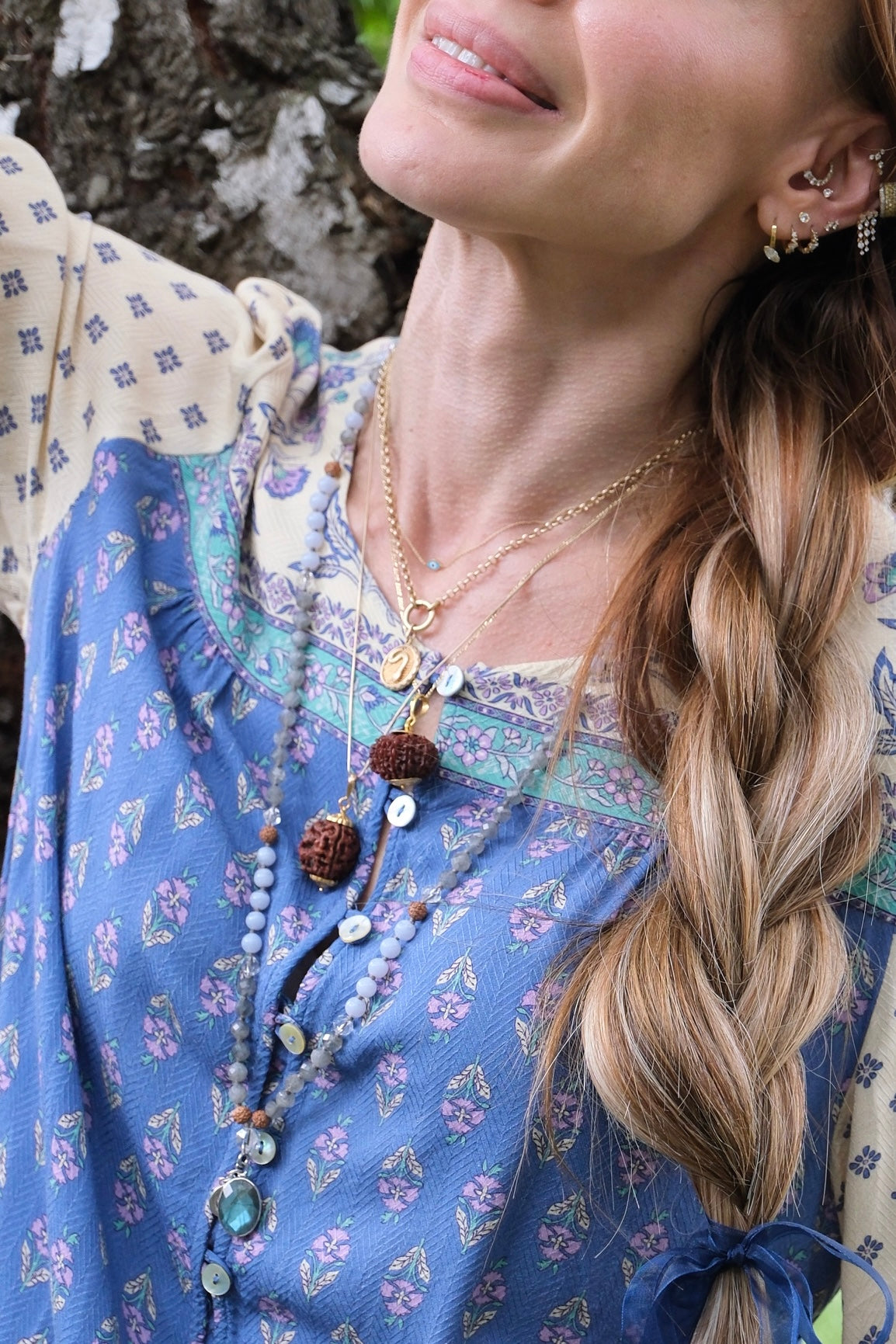 SOUL LIGHT Mala | Labradorite, Blue Lace Agate, Quartz, Rudraksha