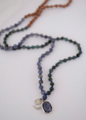 DEVAKA Divine, Celestial Mala | Emerald, Iolite & Rudraksha