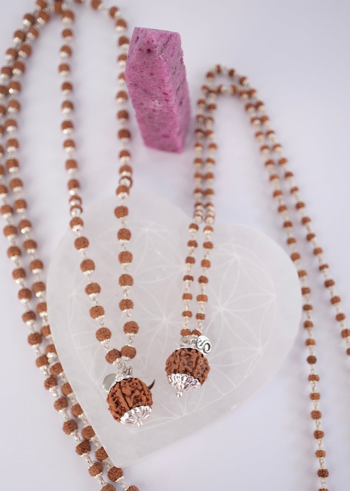 Seven Mukhi Rudraksha Lakshmi mala in two bead sizes, 4.5mm and 6mm, Shivoham