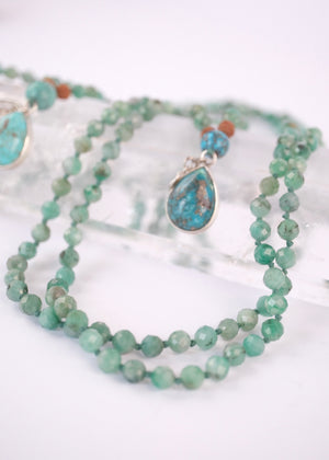 Shivoham Spiritual Jewellery Emerald necklace and Turquoise Pendant Mala