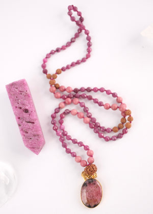 RAJRANI The Sovereign Queen Mala | Ruby, Rhodonite, Rudraksha