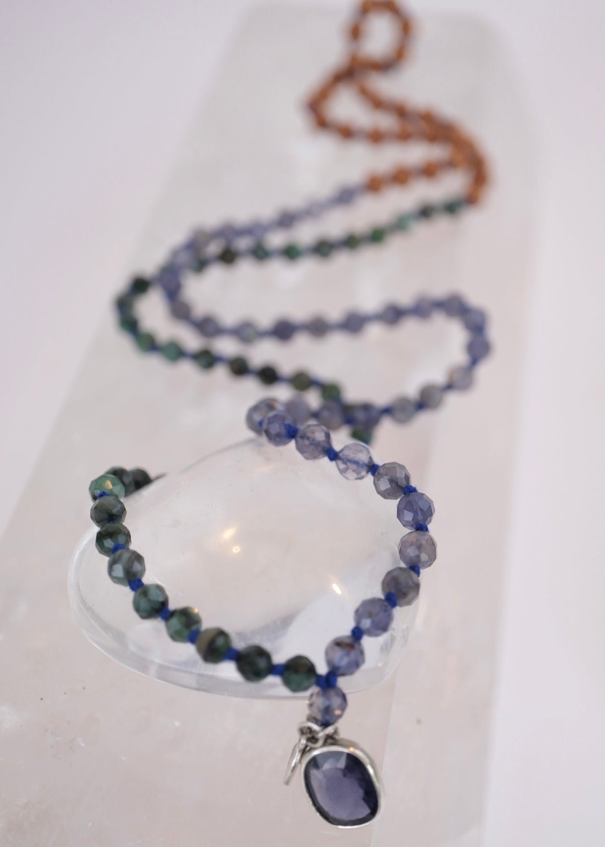 DEVAKA Divine, Celestial Mala | Emerald, Iolite & Rudraksha