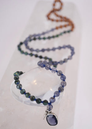DEVAKA Divine, Celestial Mala | Emerald, Iolite & Rudraksha