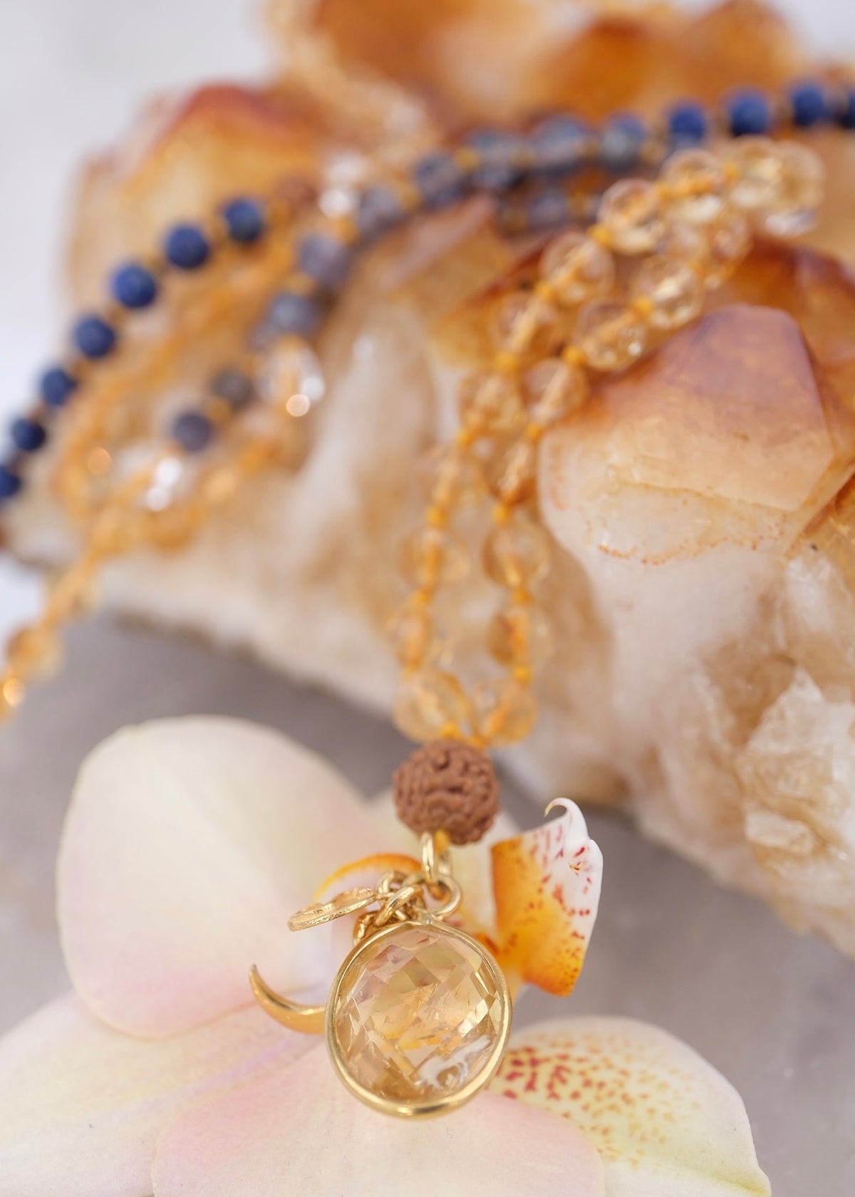 KARMA SIDDHI Success &amp; The Accomplishment of Purposeful Action Mala | Citrine, Iolite, Lapis, Herkimer, Rudraksha