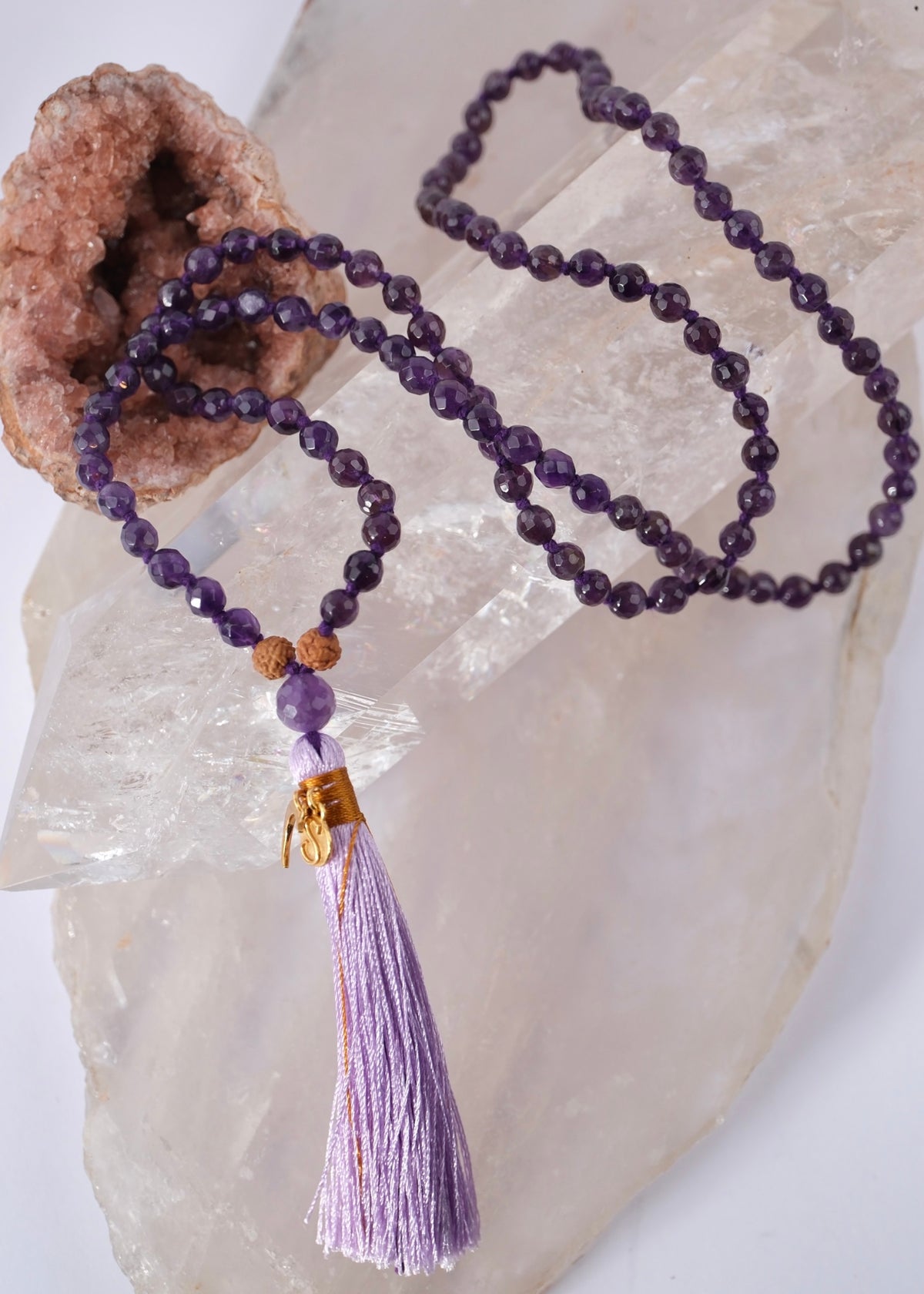 SANTOSHA Spirituality &amp; Contentment | Faceted Amethyst Mala