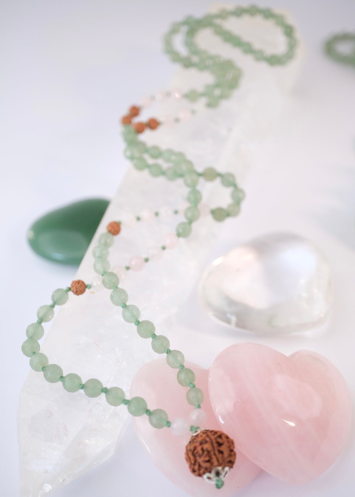 ANAHATA CHAKRA Heart Mala | Aventurine, Rose Quartz, Rudraksha