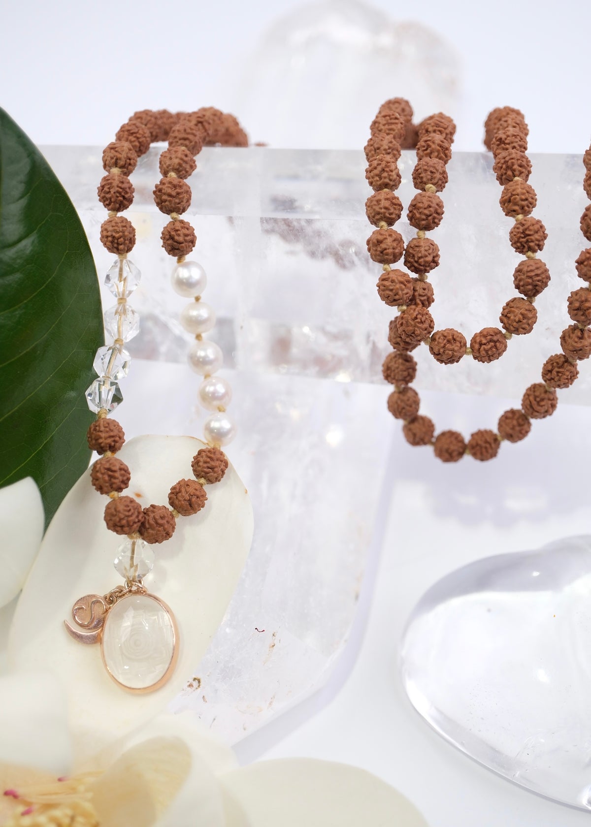 DEVI of HIMALAYA | Rudraksha with Sri Yantra Pendant, Pearl &amp; Herkimer Quartz Diamond | For the Ultimate Spiritual Tool