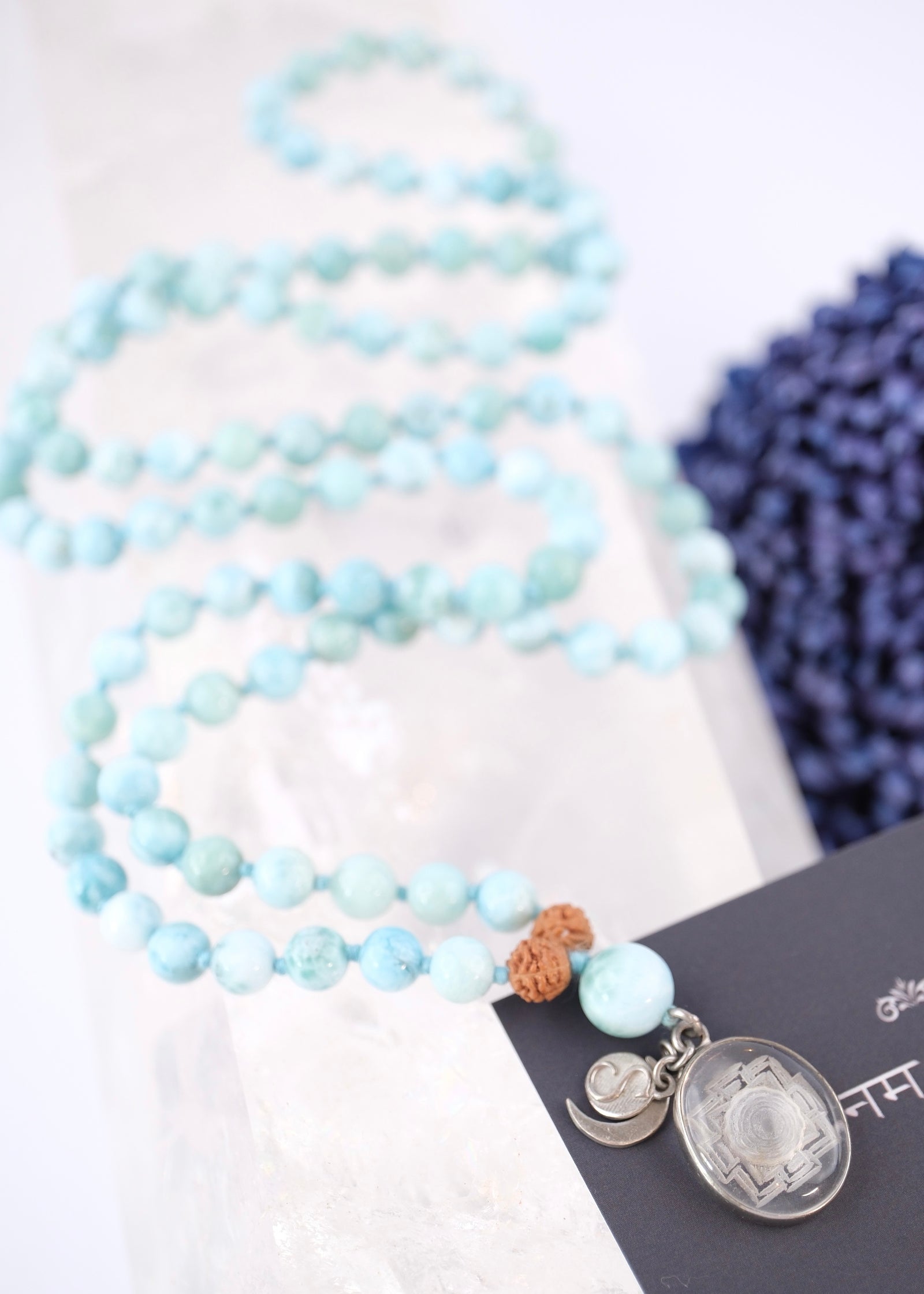 'Truth' SATYA Mala | Sri Yantra, Larimar, Rudraksha Mala