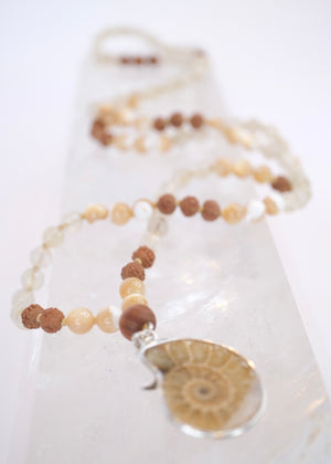 OM Eternal | Ammonite, Honey Mother of Pearl, Gold in Quartz & Rudraksha