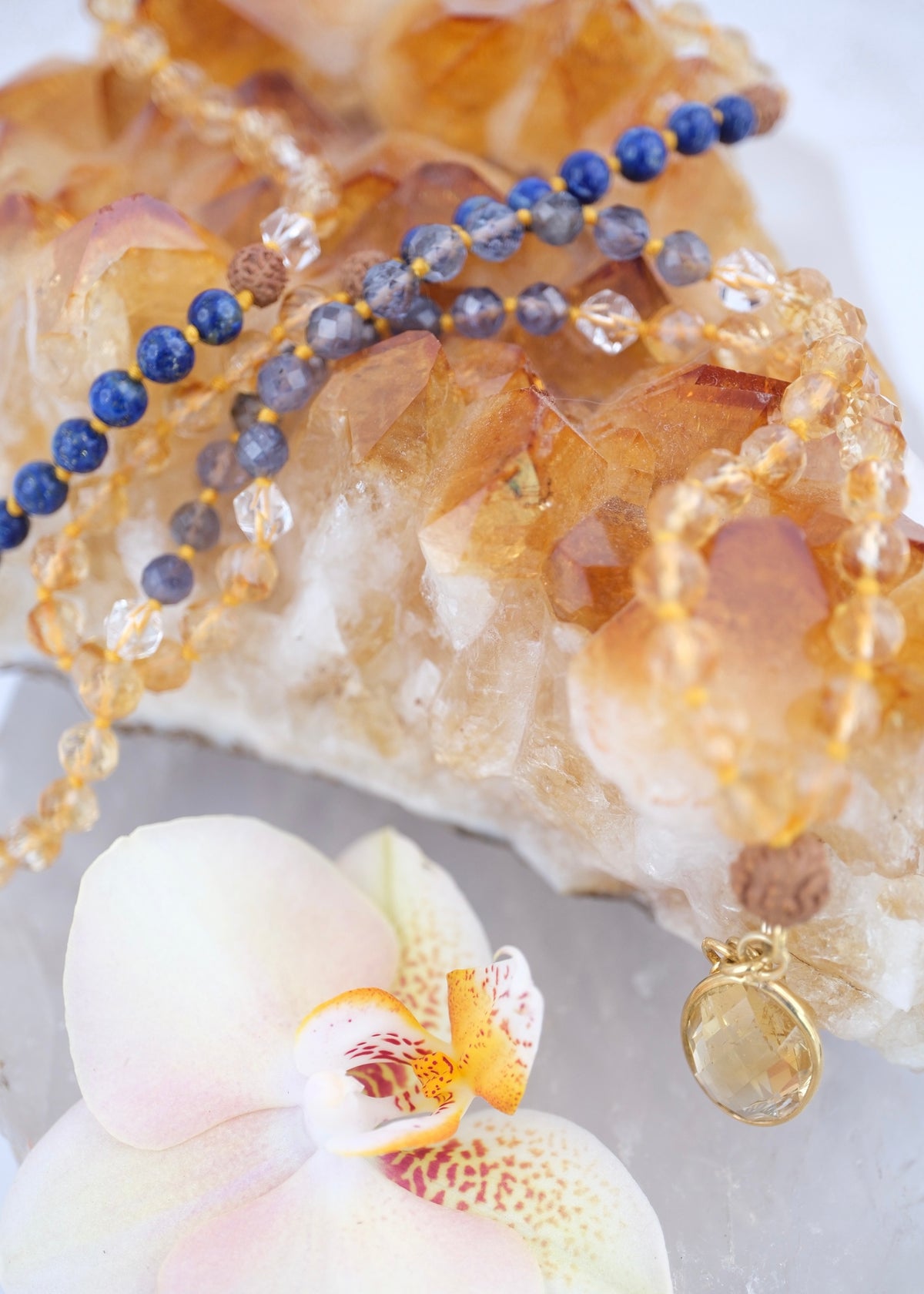 KARMA SIDDHI Success &amp; The Accomplishment of Purposeful Action Mala | Citrine, Iolite, Lapis, Herkimer, Rudraksha