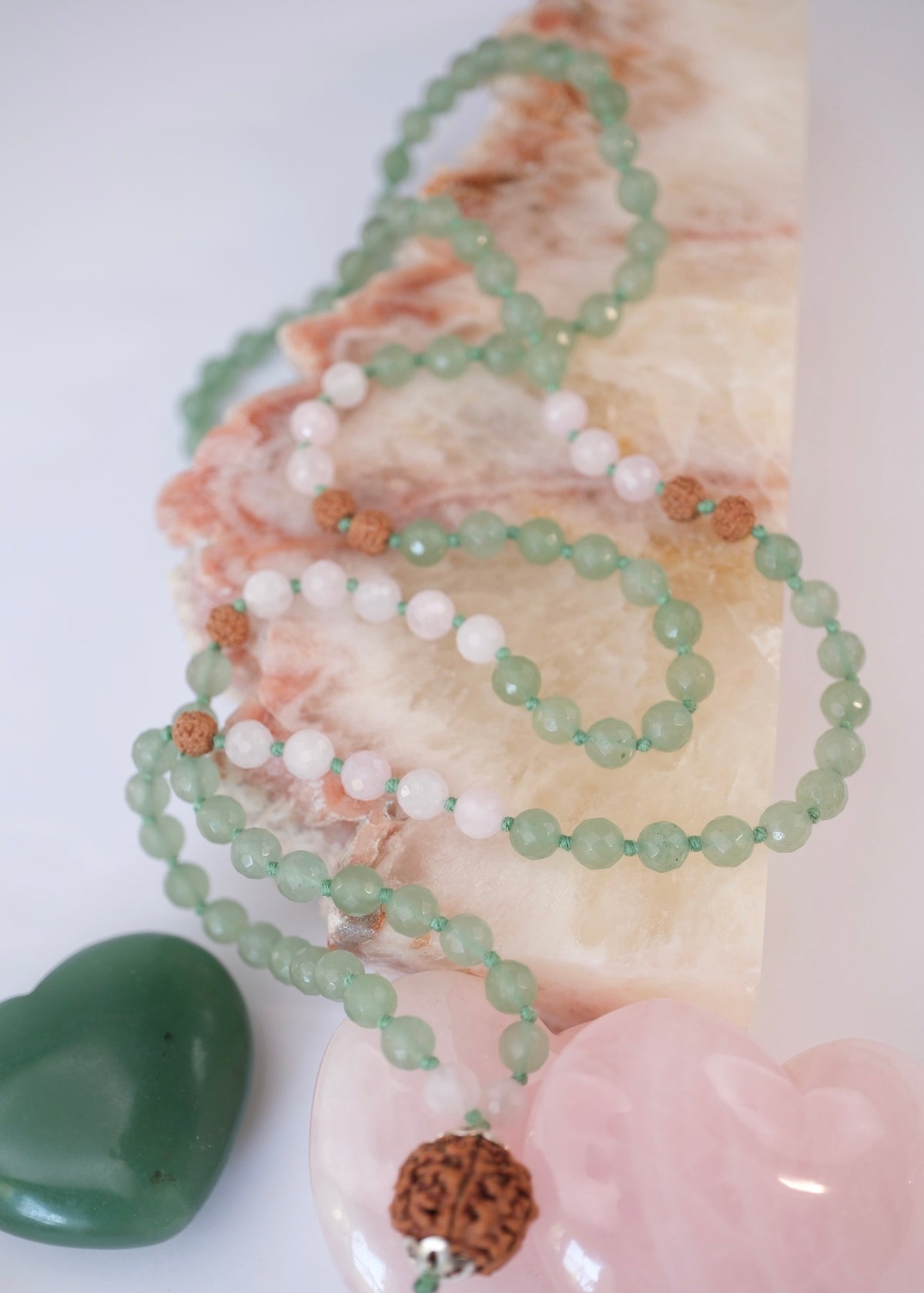 ANAHATA CHAKRA Heart Mala | Aventurine, Rose Quartz, Rudraksha
